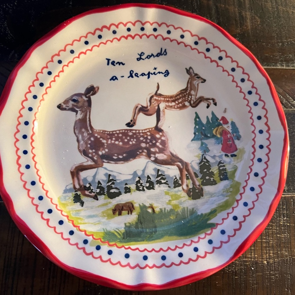 Anthropologie Nathalie Lete Holiday Plate Brand New in Box Ten Lords of Leaping